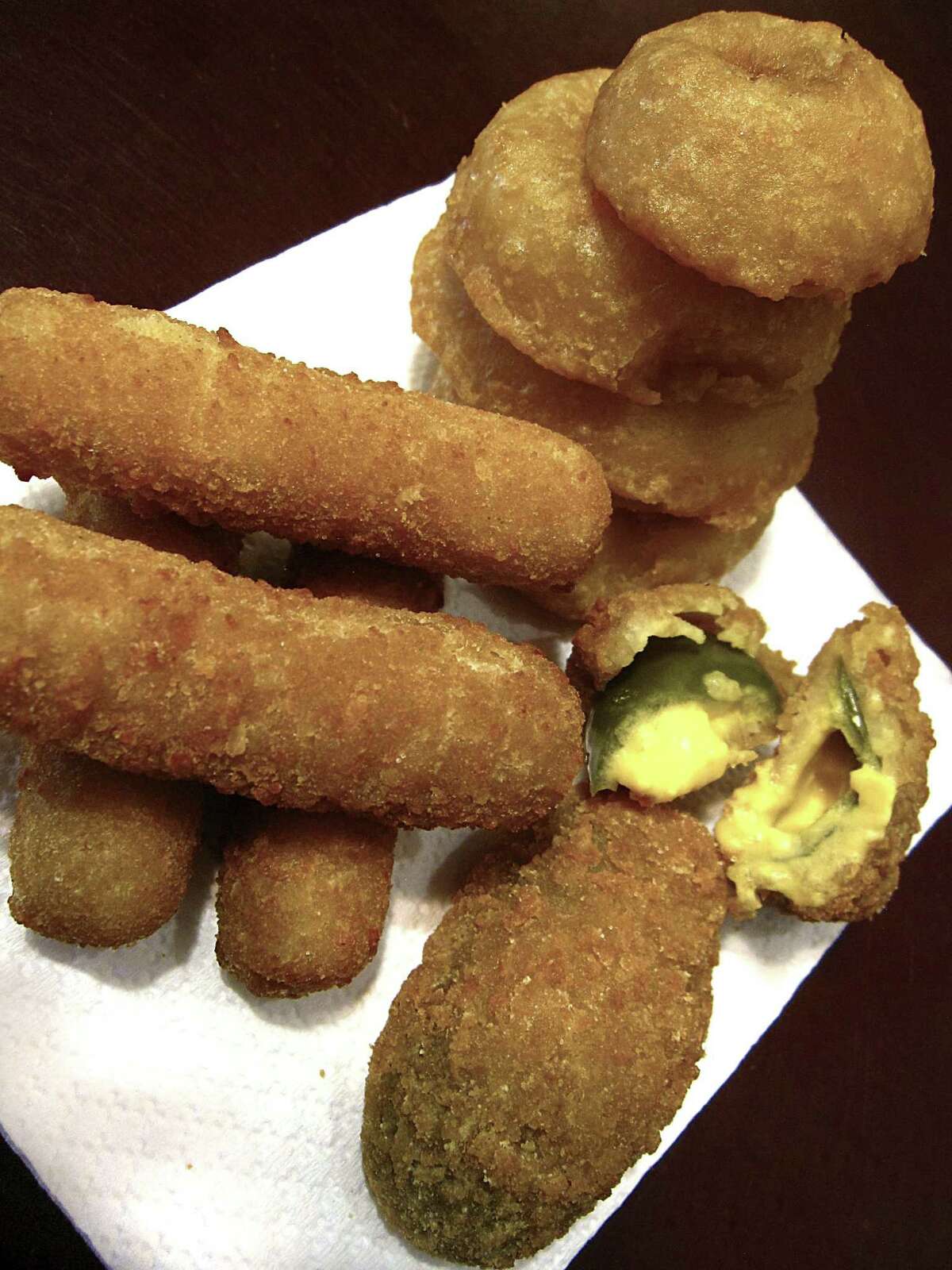 Mozzarella cheese sticks, onion rings and jalapeño poppers from The Lord's Kitchen