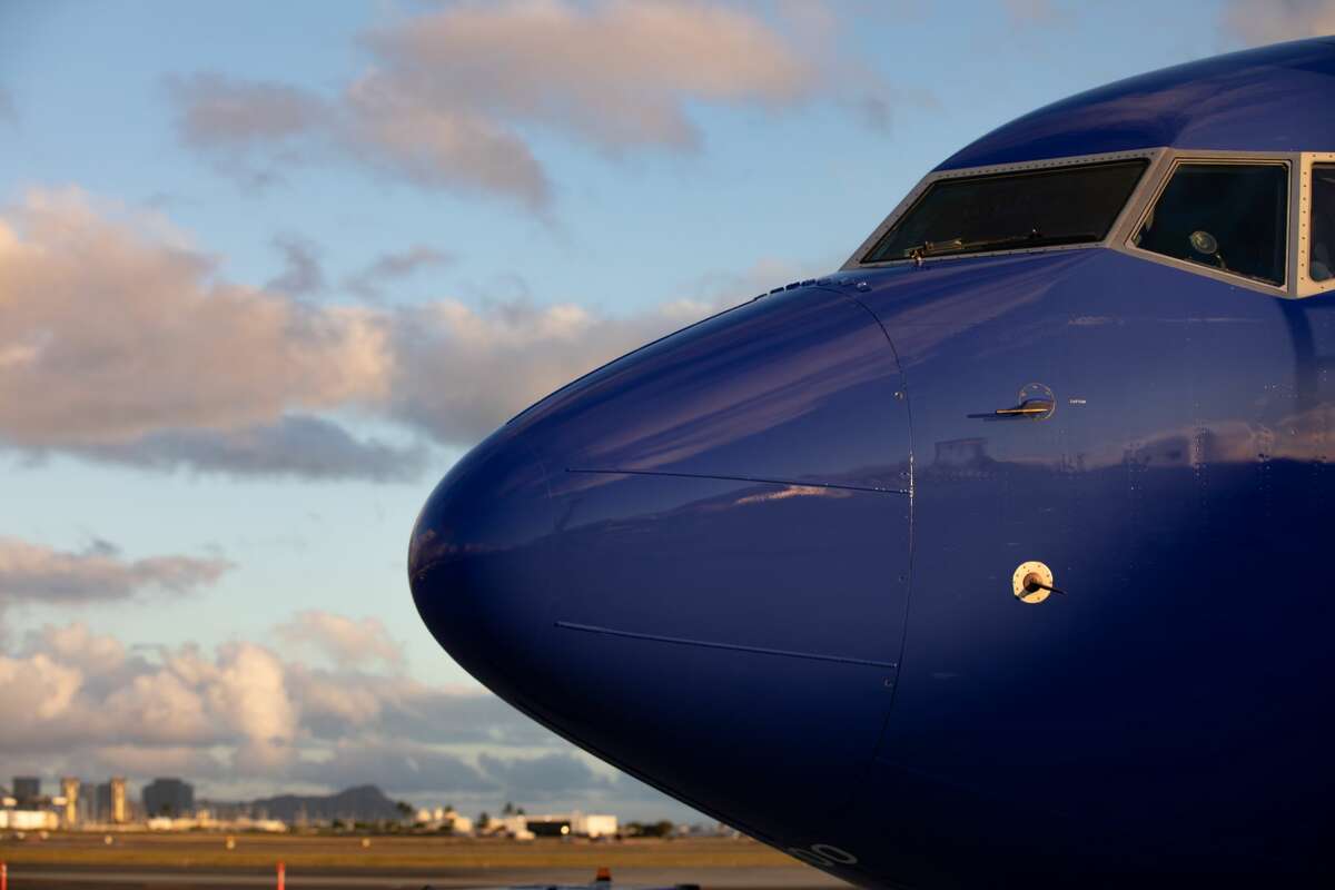Southwest Airlines Boeing 737-800 noses into the market at Honolulu's Daniel K. Inouye International Airport