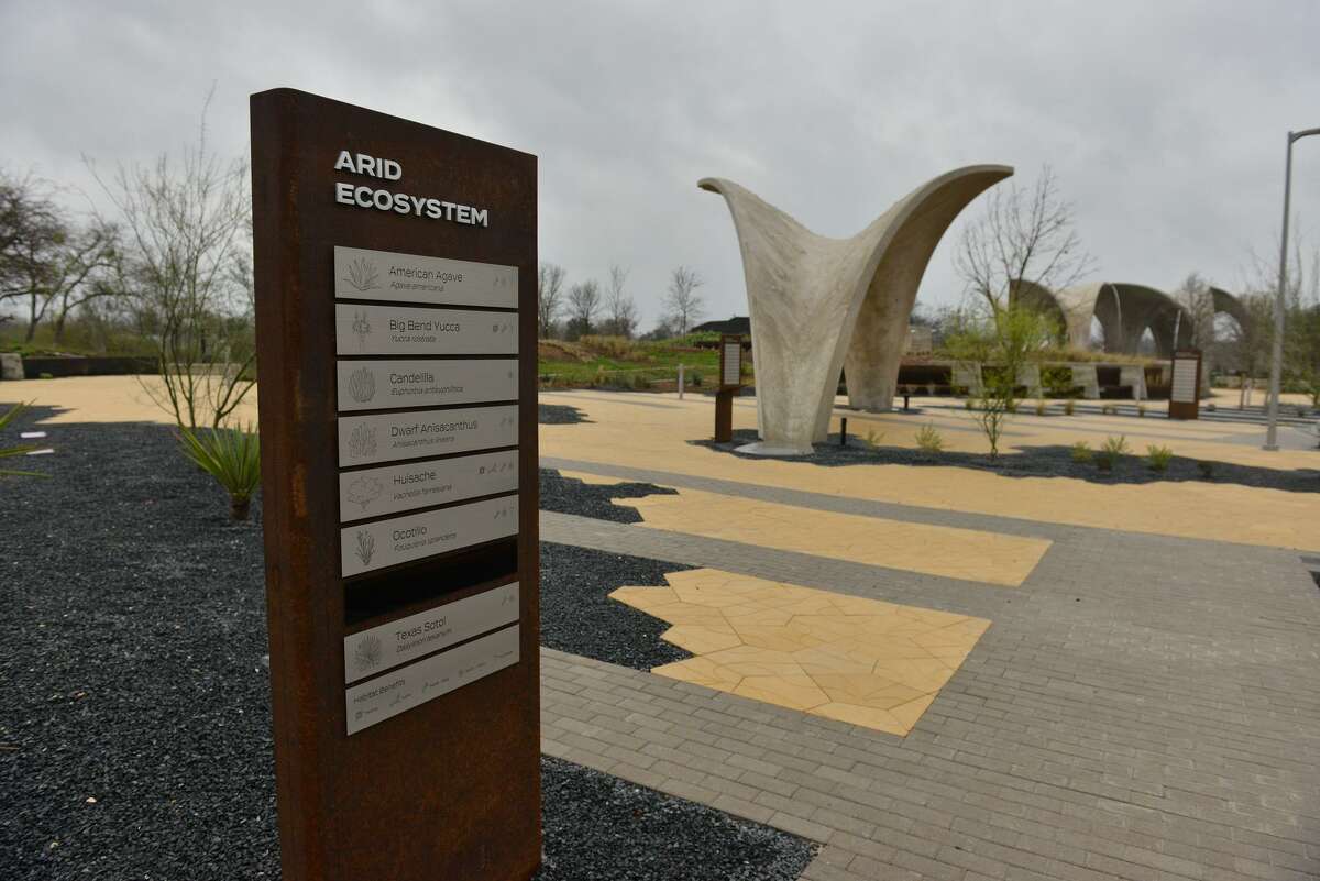 An explanatory sign system lets visitors to Confluence Park know what plants are native to the area. The 3.5-acre park, a project led by the San Antonio River Foundation, is south of downtown at 310 W. Mitchell St., where San Pedro Creek connects with the San Antonio River. The $13 million project was completed with public and private funds.