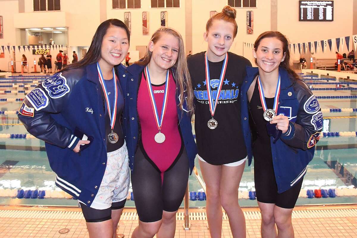 Cypress Creek’s 400-yard freestyle relay team members (left) Katy Zimmerman, Emma Matson, Hayden Miller and Keilah Eckhart finished second at the Region V-6A meet to qualify for the UIL State Swimming and Diving Championships. Miller qualified in two other events, including a first-place finish in the 200 freestyle at regionals, which were held Feb. 1-2 at the CFISD Natatorium. Eckhart also qualified for state in the 100 butterfly.