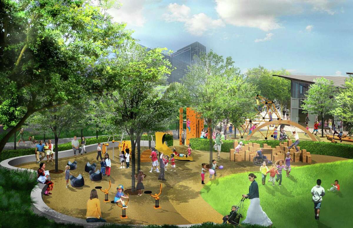 The designers' rendering of the birthday area for the reworked playground at Discovery Green, which will be built this year.