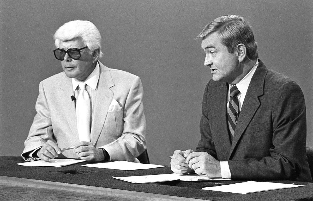 Marvin Zindler, left, and Dave Ward at KTRK- TV Channel 13 in 1985.