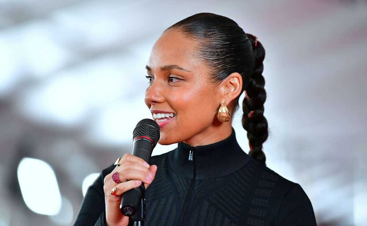 Fifteen-time Grammy winner Alicia Keys Alicia Keys speaks while joined by Neil Portnow, Ken Ehrlich, Chantal Saucedo and Jack Sussman for the unrolling of the Red Carpet on February 7, 2019 in Los Angeles, California for the 61st Grammy Awards to be held here on February 10. (Photo by Frederic J. BROWN / AFP)FREDERIC J. BROWN/AFP/Getty Images