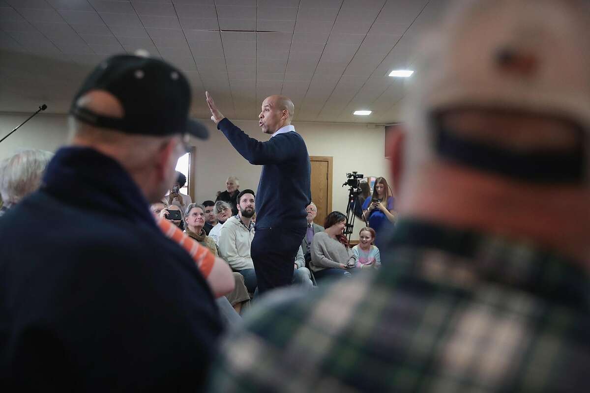 MASON CITY, IOWA - FEBRUARY 08: U.S Senator Cory Booker (D-NJ) speaks to guests during a campaign event in the basement at the First Congressional United Church of Christ on February 08, 2019 in Mason City, Iowa. Booker, whose has family from Iowa, is in the state campaigning for the 2020 Democratic nomination for president. (Photo by Scott Olson/Getty Images)