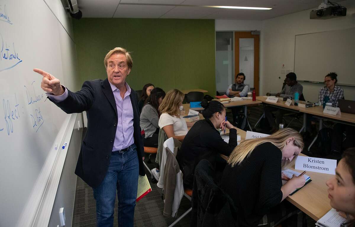 Jim Steyer, founder of Common Sense Media, teaches an undergraduate law course at Stanford University on Thursday, Feb. 7, 2019, in Stanford, Calif. Common Sense Media supports a strong data privacy law in Congress.