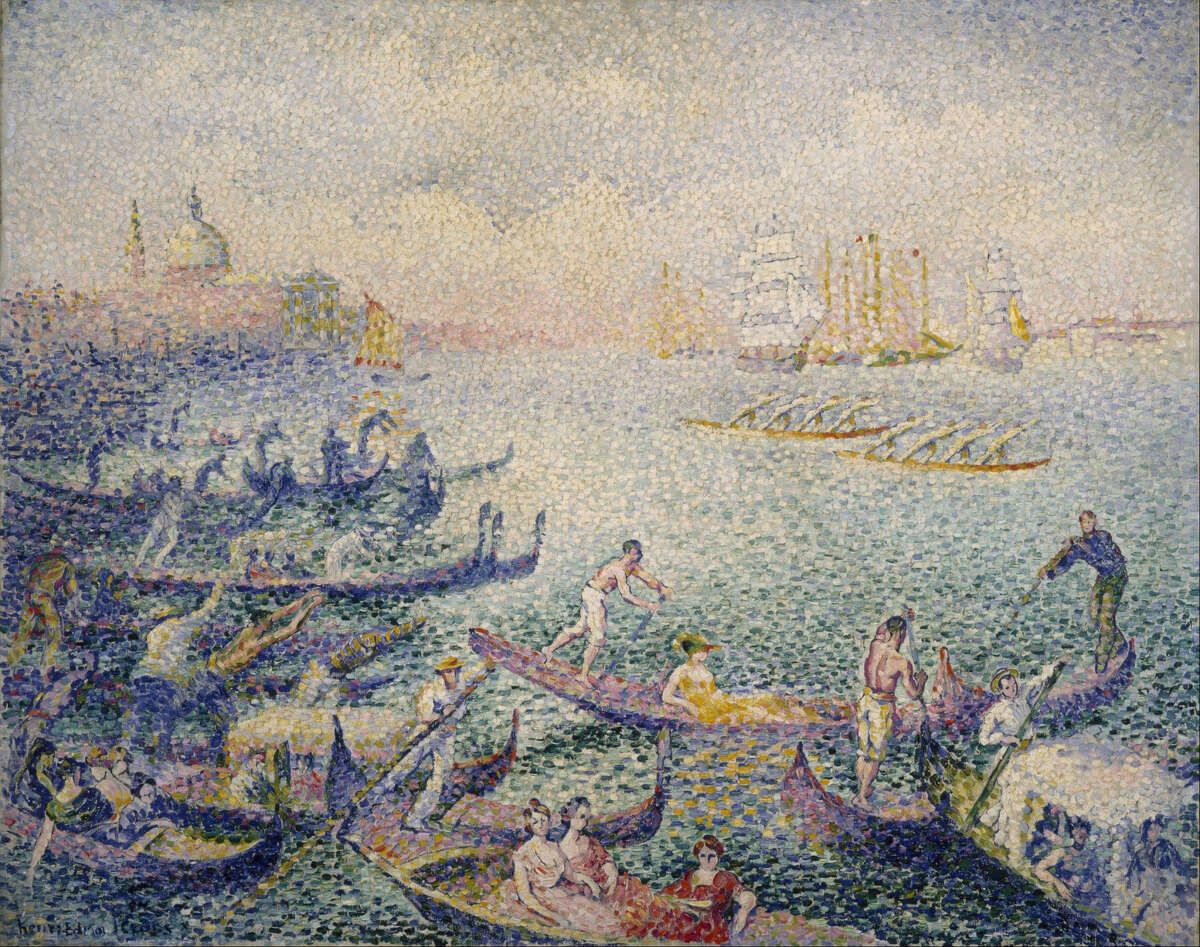 Henri Edmond Cross' painting "Regatta in Venice" was given to the Museum of Fine Arts, Houston in 1958 by Oveta Culp Hobby.