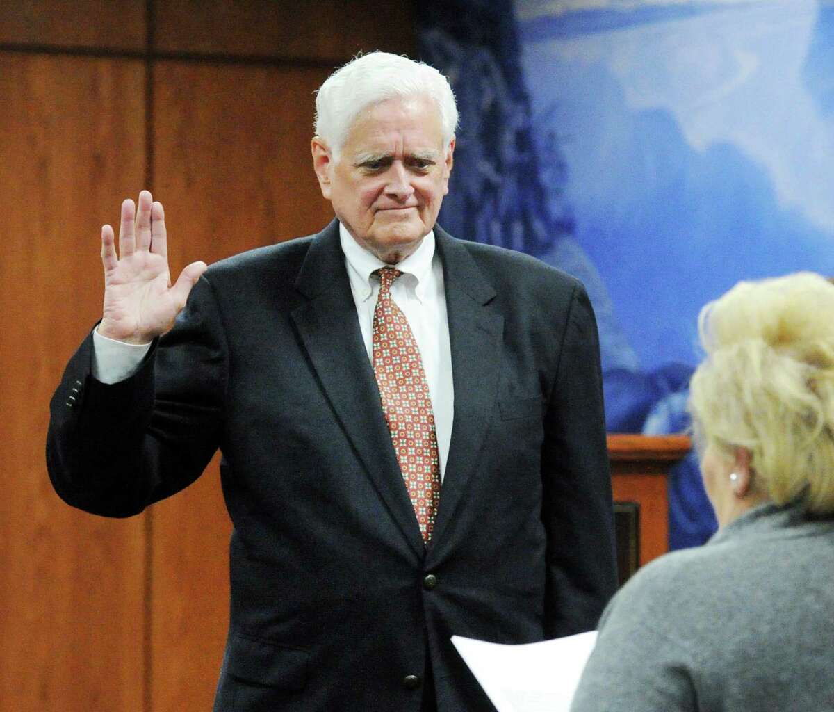 John Toner, seen here being sworn in for his second term in 2017, will not seek re-election to the town’s Board of Selectmen.