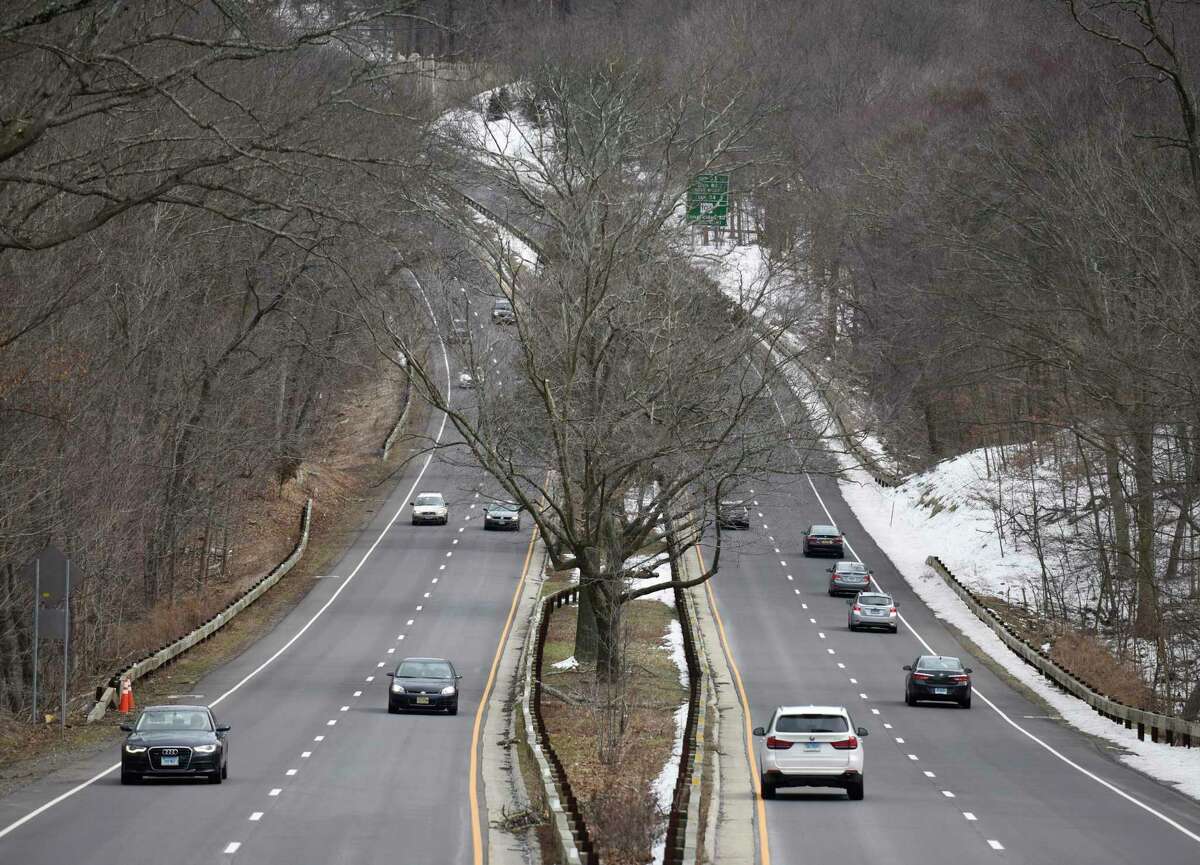 Traffic passes along the Merritt Parkway in Stamford, Conn. Monday, March 12, 2018.