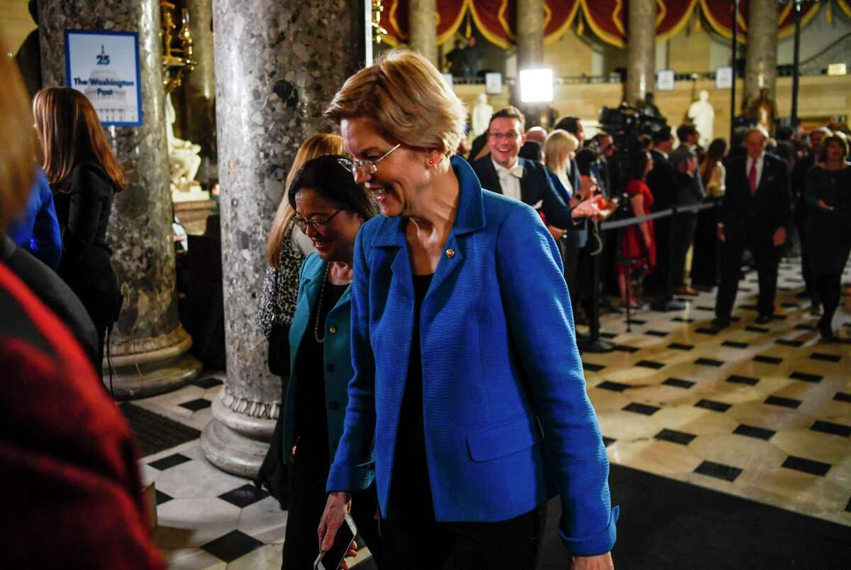 Sen. Elizabeth Warren, D-Mass, arrives for the State of the Union address in February.