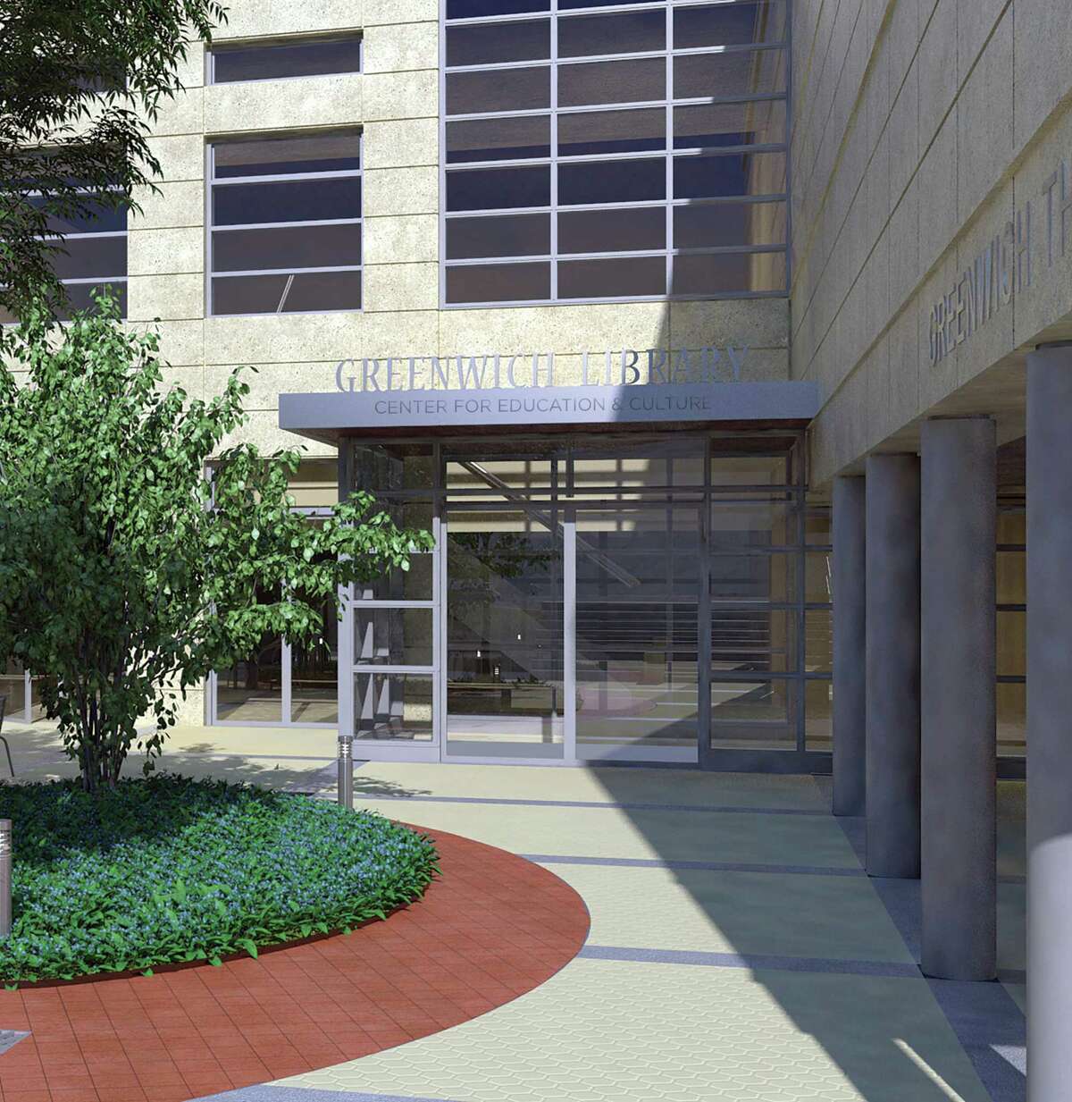 An artist’s rendering shows the plans for the new entrance to the Greenwich Library.