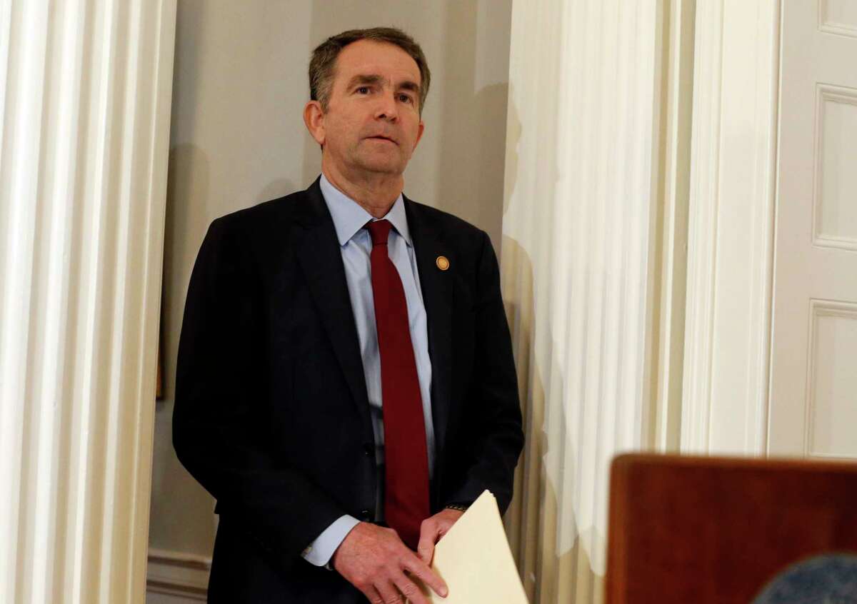 Virginia Gov. Ralph Northam arrives for a news conference in the Governor's Mansion in Richmond, Va., on Saturday, Feb. 2, 2019. Northam is under fire for a racial photo that appeared in his college yearbook. (AP Photo/Steve Helber)
