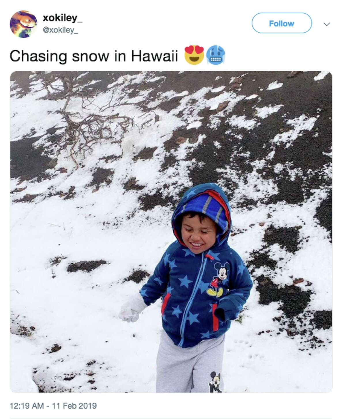 Many in social media posted photos of snow on Maui on Feb. 10, 2019.