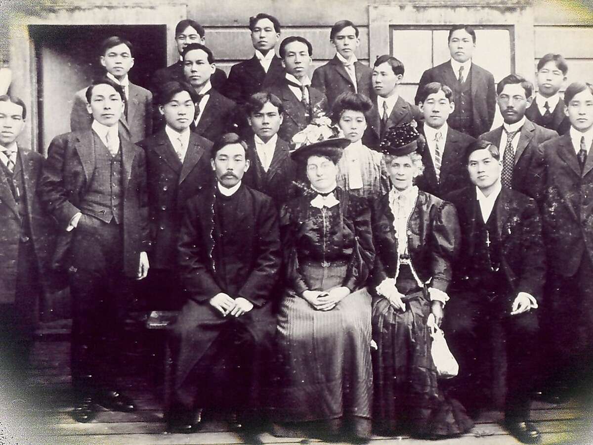 A 1905 photo of Brenda Wong Aoki's grandfather, Chojiro Peter Aoki (with mustache), who was sent from Japan to found a Japantown in San Francisco.
