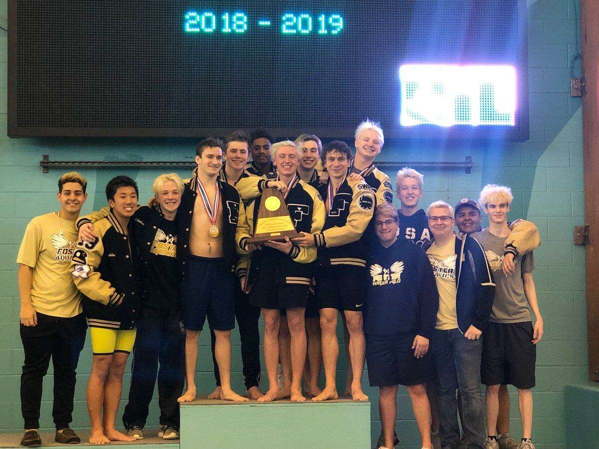 The Foster boys swimming and diving team won the Region IV-5A championship Feb. 2 at Don Cook Natatorium in Sugar Land. The Falcons broke the regional record in the 200- and 400-yard freestyle relays.