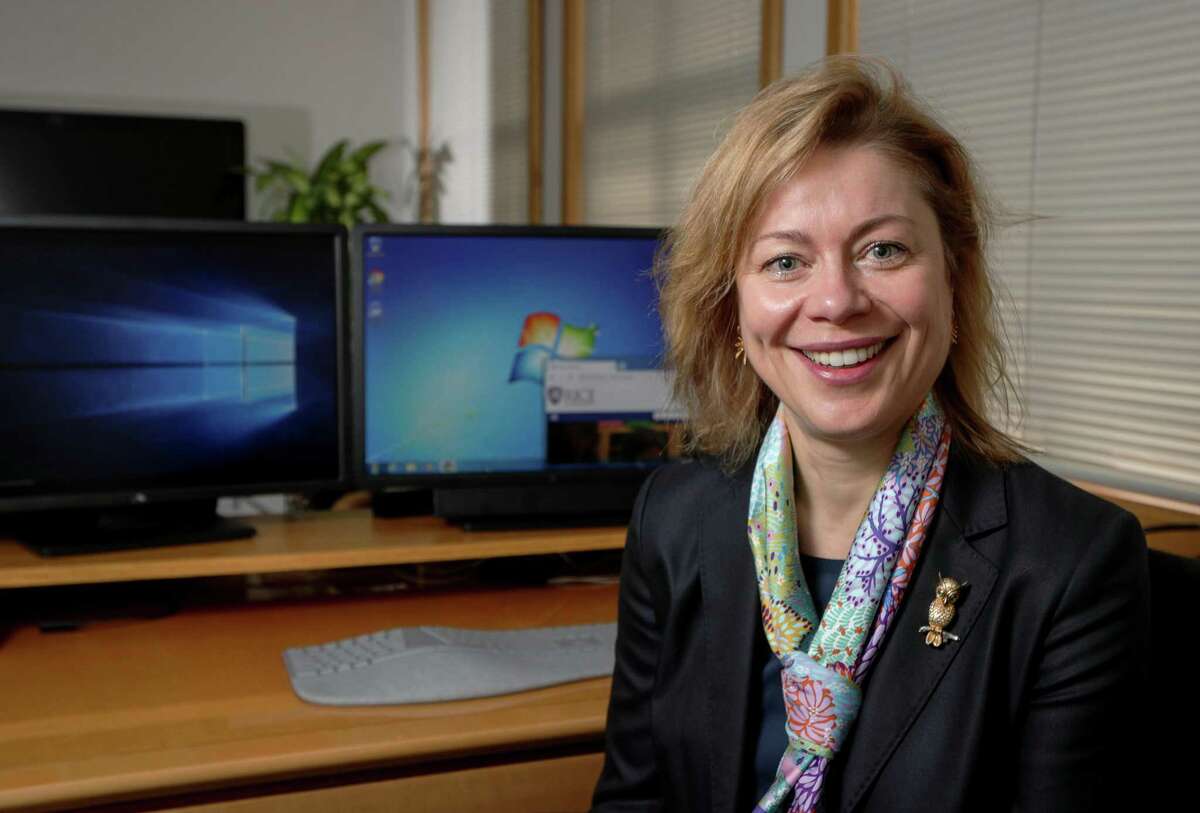 Klara Jelinkova, vice president for international operations and information technology and chief information officer at Rice University, is in charge of the institution's effort to migrate from Windows 7 to Windows 10. Jelinkova poses for a portrait, Wednesday, Feb. 6, 2019, in Houston.