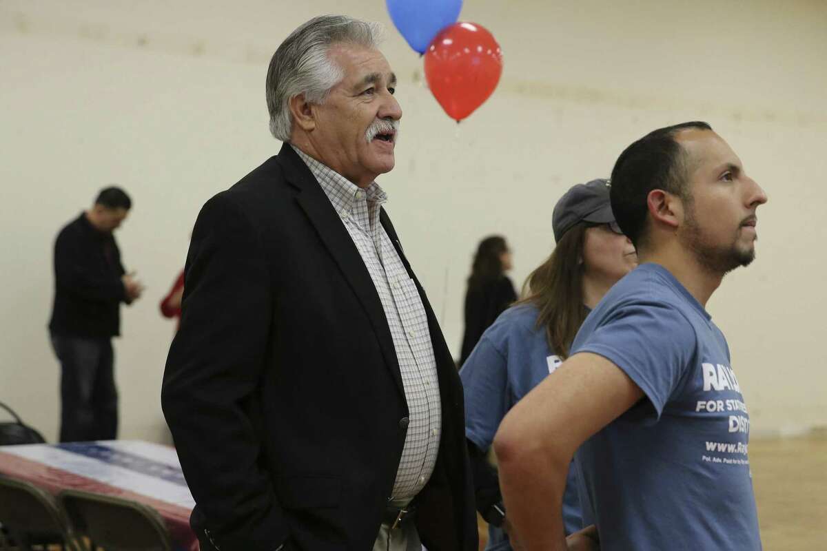 Democrat Ray Lopez, a candidate for Texas House District 125, joins supporters in watching election results the night of the Feb. 12 special election, which resulted in a runoff. He and Republican Fred Rangel face off Tuesday, March 12, to determine the winner of the race.