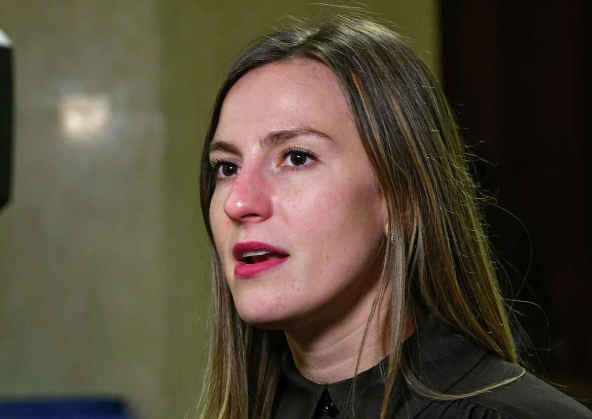 Senator Alessandra Biaggi, pictured at a February 2019 press conference, is co-sponsoring a bill that would create a fund to help survivors of child sex abuse. (Lori Van Buren/Times Union)
