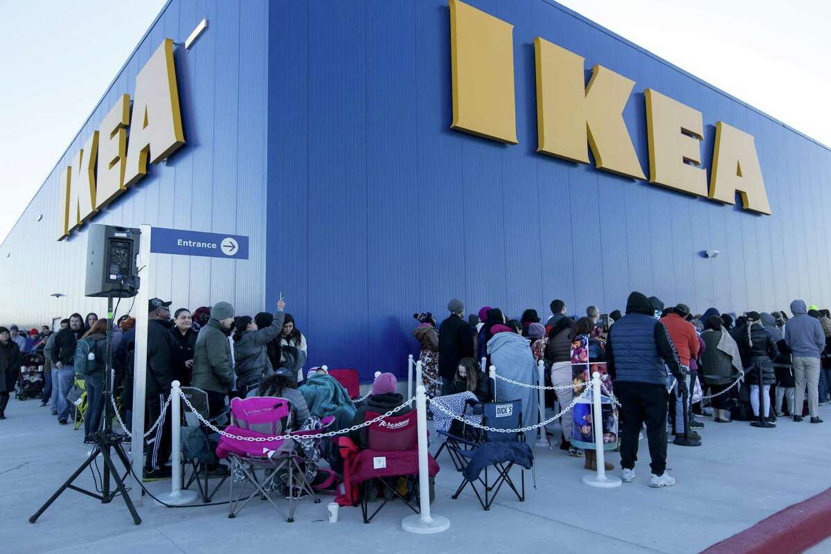 People queue Wednesday, Feb. 13, 2019 outside the Live Oak Ikea store as they wait for the the doors to open during the store's grand opening. The San Antonio area store is the 49th store to open in the United States. The next closest Ikea to San Antonio is in the Round Rock area.
