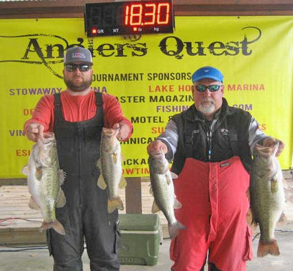 Robert Boley and Thomas Carter had the winning stringer weighing 18.30 pounds and the big bass Anglers Quest Team Tournament Number Two with a weight of 7.17 pounds.