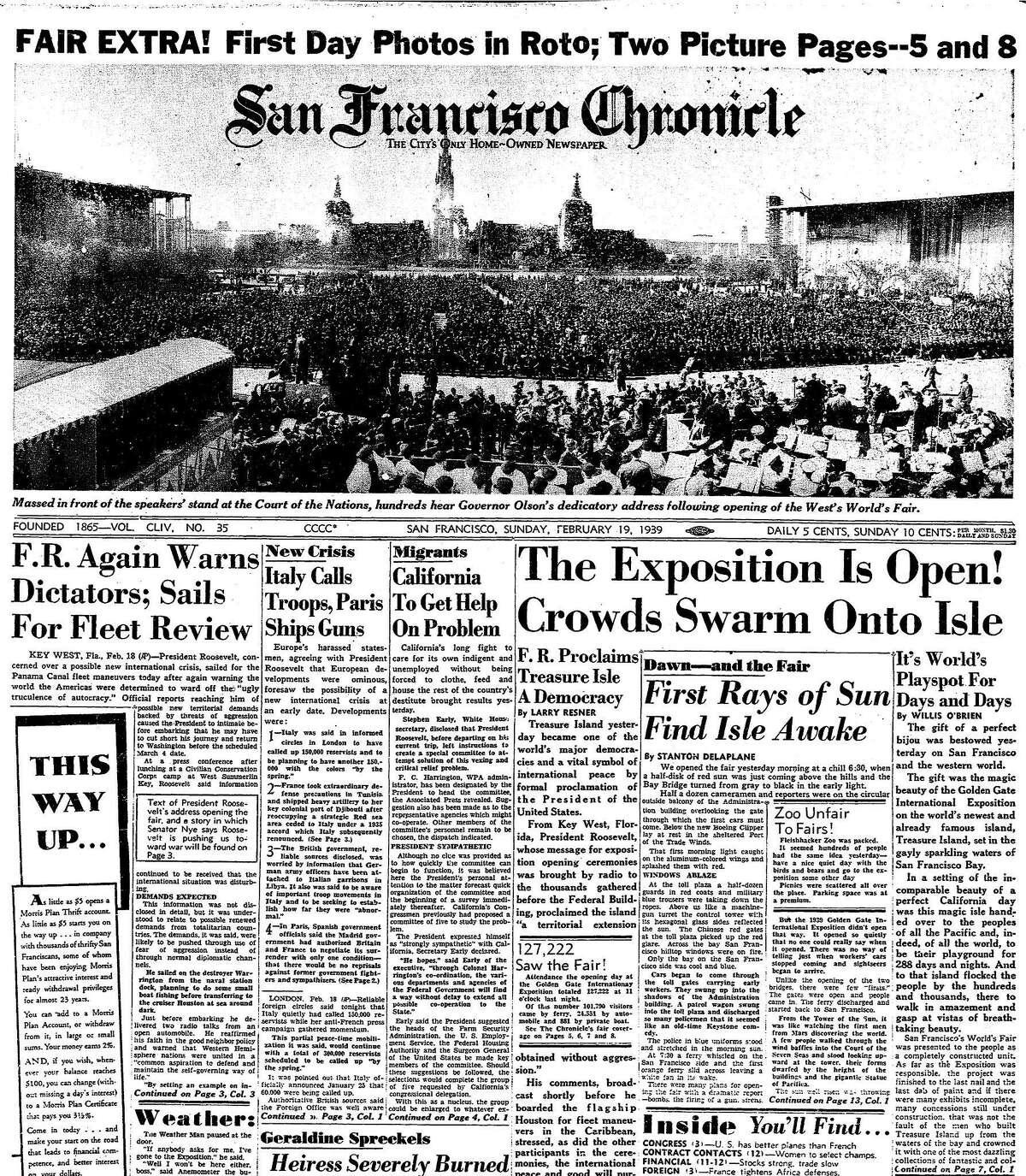 1939年2月19日金门国际博览会开幕的纪事头版