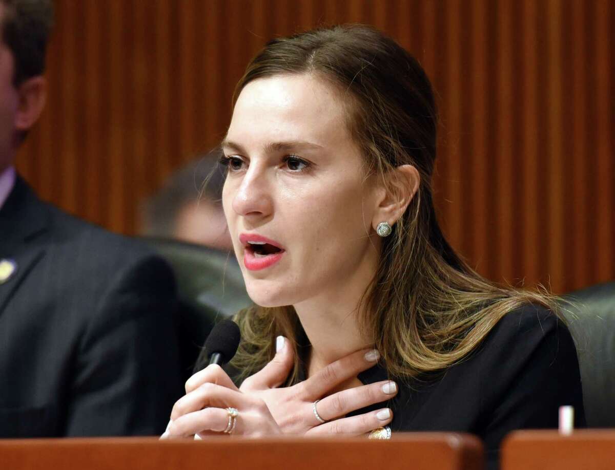 Senator Alessandra Biaggi thanks the survivors for speaking up during a joint public hearing on sexual harassment in the workplace on Wednesday, Feb. 13, 2019 at the Legislative Office Building in Albany, NY. (Phoebe Sheehan/Times Union)