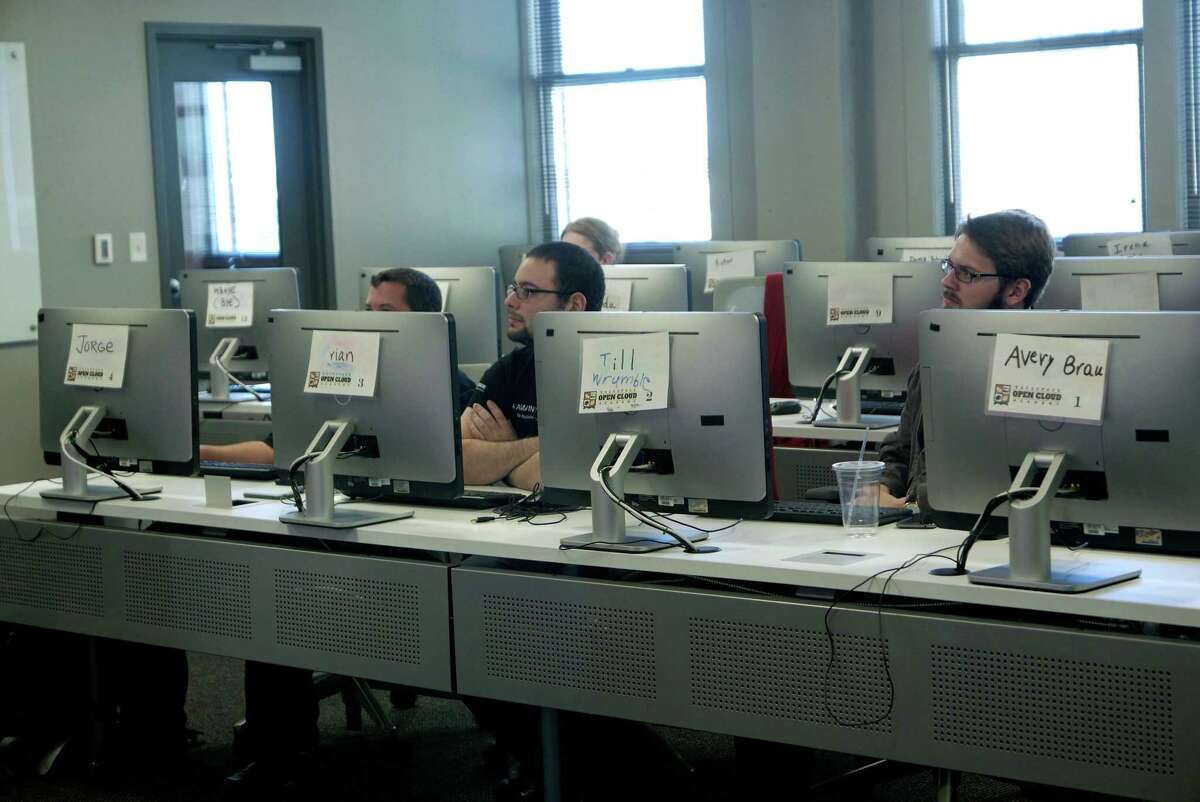 Students attend class at Rackspace's Open Cloud Academy at the Rand Building in downtown San Antonio in 2015.