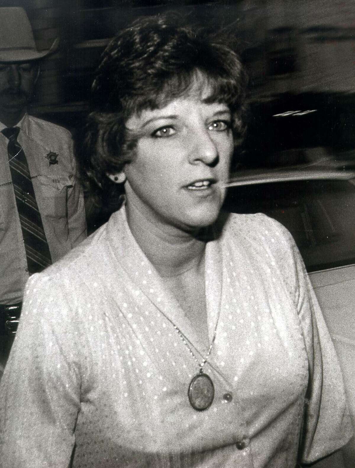 Genene Jones arrives at the courthouse in Georgetown, north of Austin, on Jan. 16, 1984. Jones, then a pediatric nurse working in San Antonio and Kerrville, was convicted in 1984 of killing 15-month-old Chelsea McClellan. In 2018, she was charged with murder in five other children’s deaths.