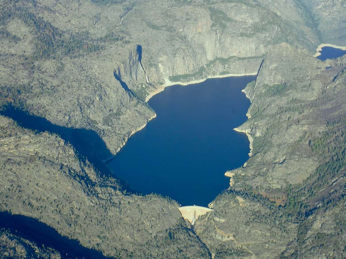 Hetch Hetchy Reservoir in Yosemite National Park viewed from airplane