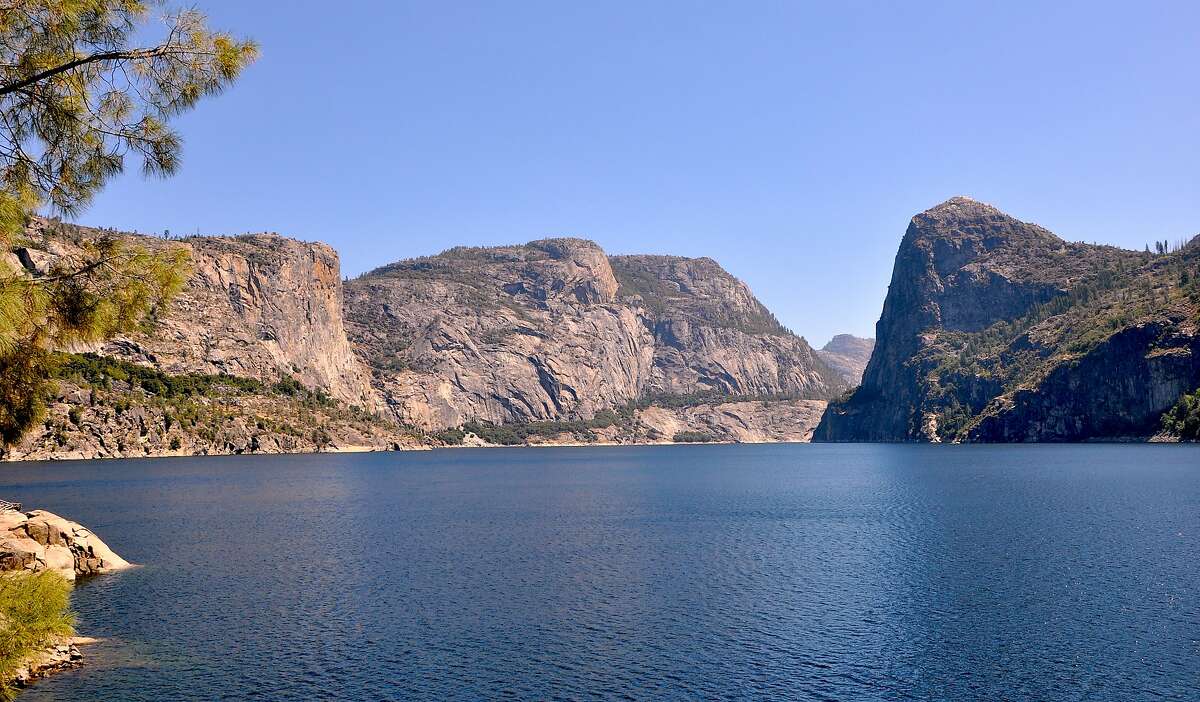 Hetch Hetchy Reservoir viewed from the trail that passes over the dam and beyond along the lake to Wapama Falls.