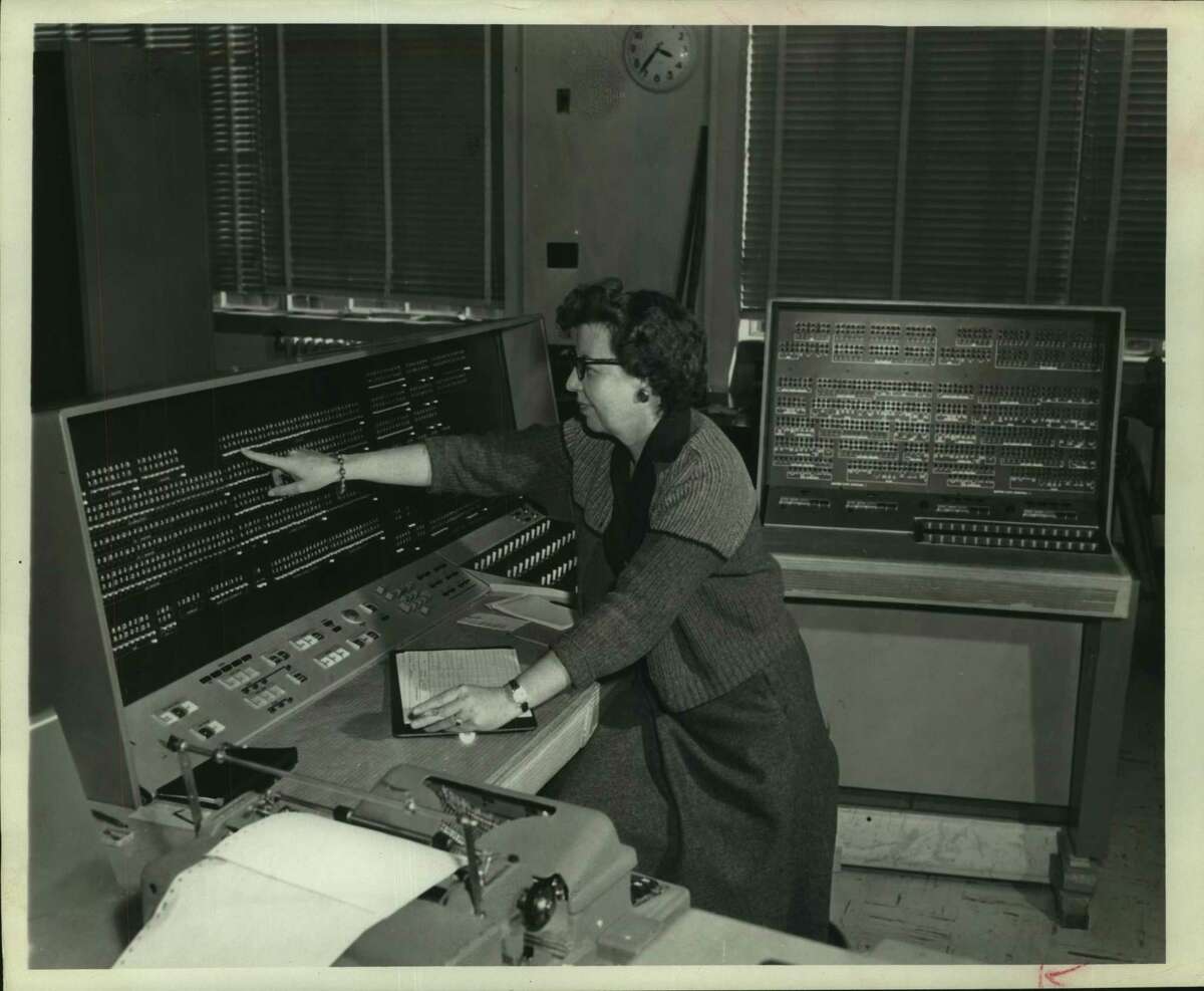 Untied States census worker in Texas prepares for 1960 census.