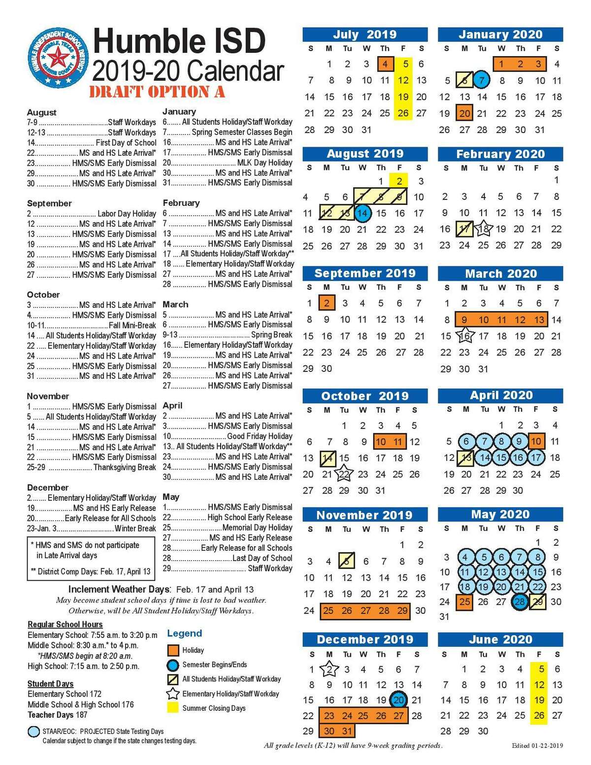 Humble ISD Adds Week long Vacations In February October To 2019 20 