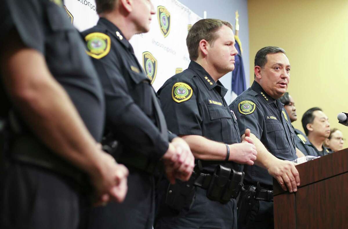 Houston Police Chief Art Acevedo talks to the media during a press conference at the police station on Thursday, Feb. 15, 2018 in Houston. Acevedo was updating the media on the investigation on the officer-involved shooting incident at 7815 Harding on Jan. 28, 2019 that left the homeowners dead and five police officers injured.