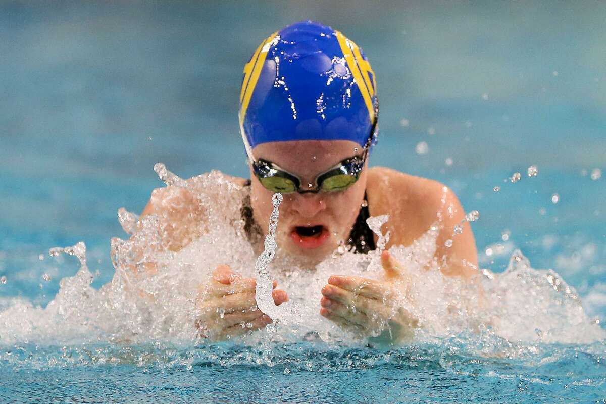 Alamo Height's Elizabeth Walsh swims the breasstroke leg of the girls 200-yard medley relay during the UIL Class 5A state championship at the Jamail Swimming Center at the University of Texas at Austin on Saturday, Feb. 16, 2019. Alamo Heights took second in the event with a time of 1:48.16.