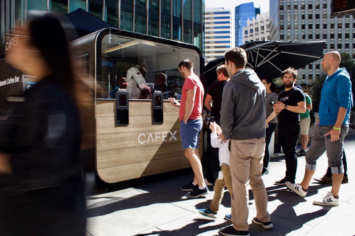 A Cafe X robotic barista coffee kiosk in San Francisco's Financial District. 