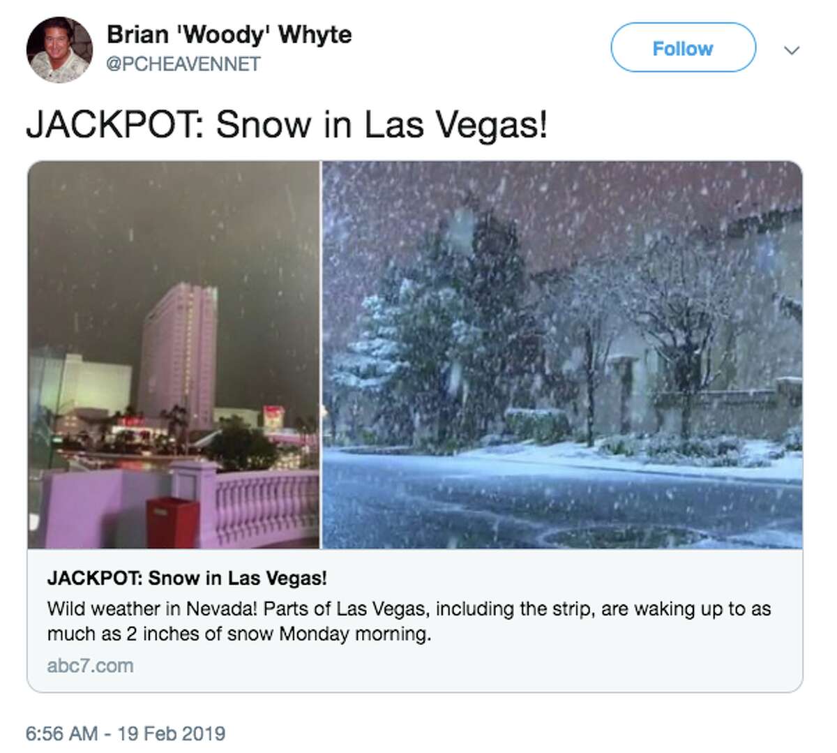 Las Vegas strip dusted in snow 'It happened!'