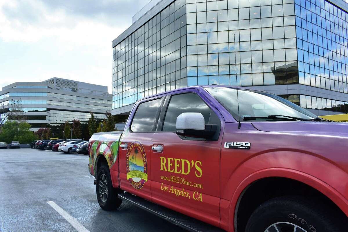 A Reed's corporate vehicle in October 2018 at the Merritt 7 office complex it now calls home, after the ginger beer maker moved its main office east from Los Angeles in the third quarter.