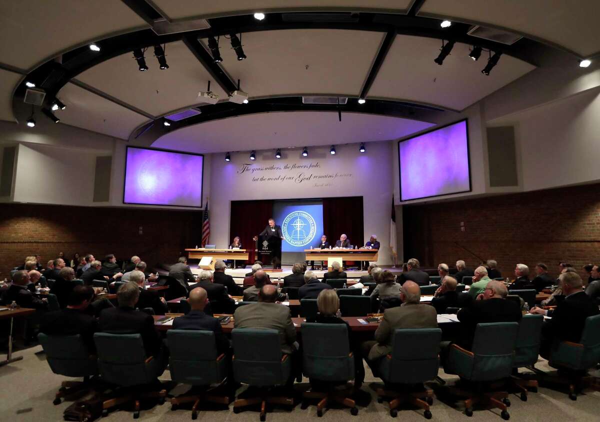 Southern Baptist Convention President J.D. Greear speaks to the denomination's executive committee Monday, Feb. 18, 2019, in Nashville, Tenn. (AP Photo/Mark Humphrey)