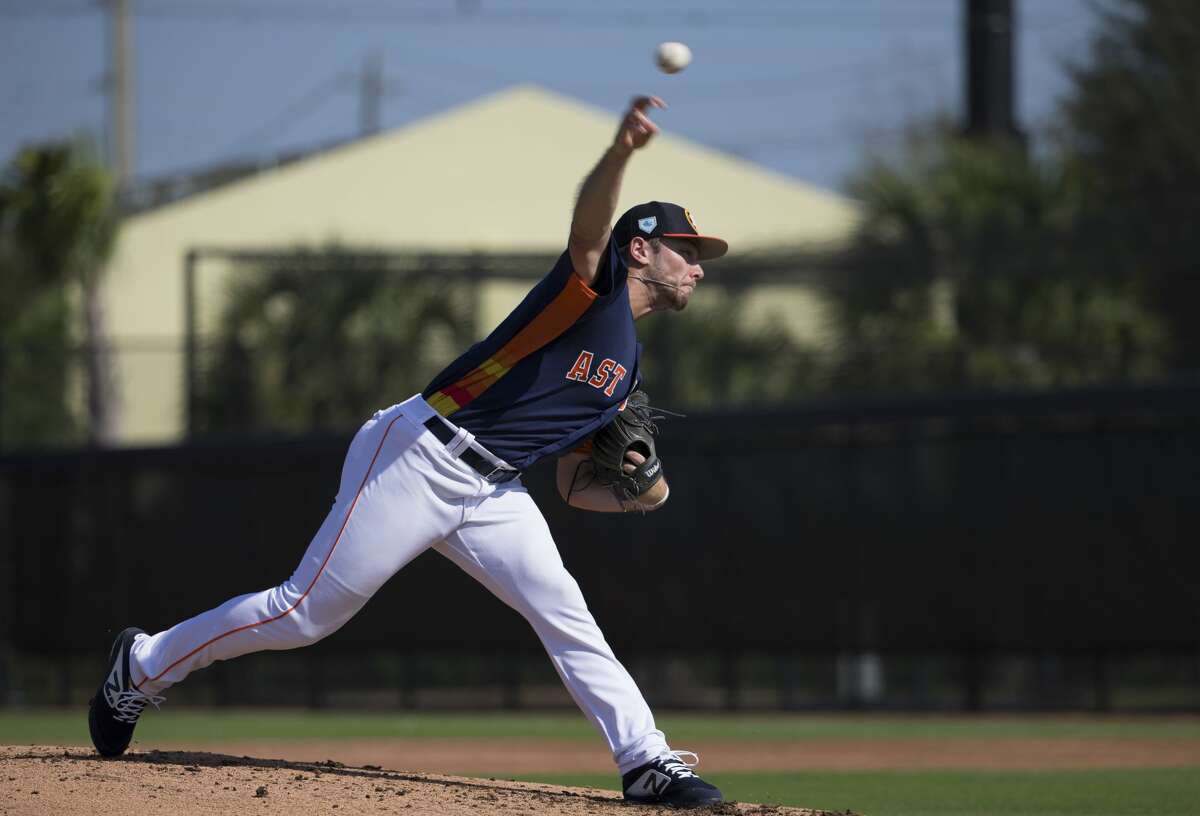 Houston Astros right handed pitcher Corbin Martin (67) pitches during live batting practice at Fitteam Ballpark of The Palm Beaches on Day 6 of spring training on Tuesday, Feb. 19, 2019, in West Palm Beach.