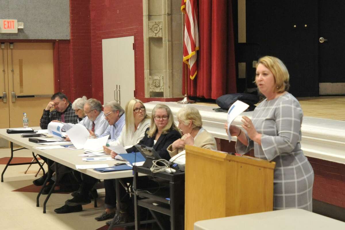 A budget presentation at The Gilbert School in 2017.
