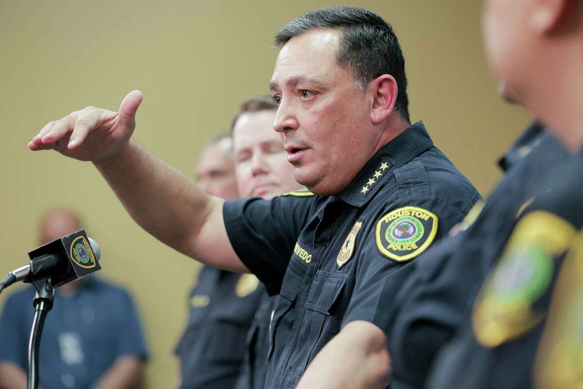 Houston Police Chief Art Acevedo talks to the media during a press conference at the police station on Friday, Feb. 15, 2019 in Houston.