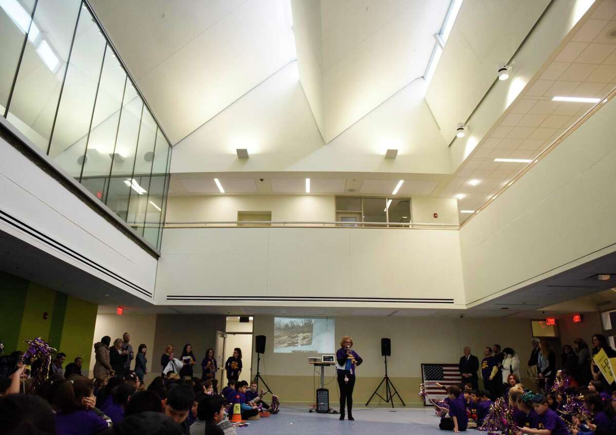 Photos from the first day of school at the new New Lebanon School in the Byram section of Greenwich, Conn. Wednesday, Feb. 20, 2019. Students were welcomed with festivities featuring those closely involved with the construction of the new building. After the welcome assembly, students proceeded to a normal school day. There will be an open house for the public to explore the new facility beginning at 10 a.m. this Saturday.