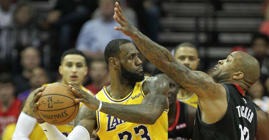 PHOTOS: Rockets game by game
Striker LeBron James (23) of the Los Angeles Lakers faces PJ Tucker striker (17) of the Houston Rockets during the first half of an NBA basketball game at the Toyota Center on Thursday, December 13, 2018 in Houston.
Browse the photos to see how the Rockets have behaved in every game this season. Photo: Steve Gonzales / Staff Photographer