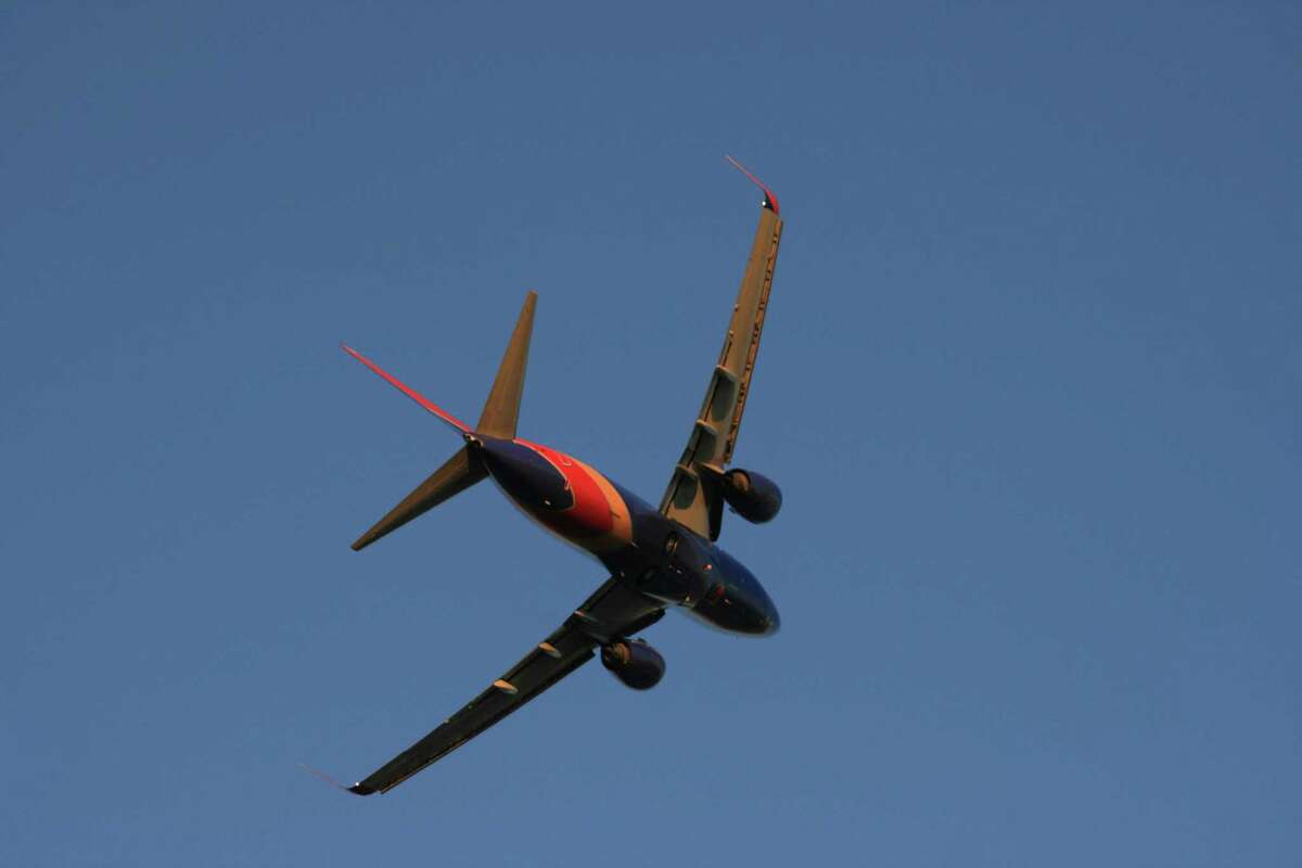 A Southwest Airlines Boeing 737 takes off from Houston's Hobby Airport. Southwest is the dominant carrier at the airport, which is in southeast Houston.