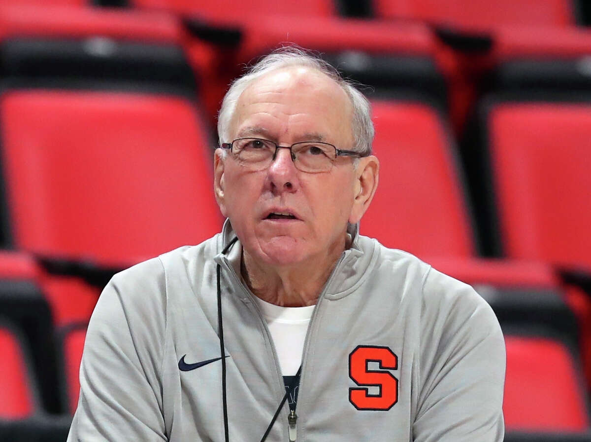 FILE - In this March 15, 2018, file photo, Syracuse head coach Jim Boeheim watches during a practice for an NCAA men's college basketball tournament first-round game, in Detroit. Police say Syracuse men's basketball coach Jim Boeheim struck and killed a 51-year-old man walking outside his vehicle on a highway near Syracuse, N.Y., Wednesday, Feb. 20, 2019. (AP Photo/Carlos Osorio, File)