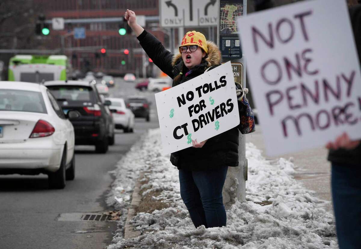 Hilary Gunn, of Greenwich, in a file photo, protested against the concept of highway tolls.
