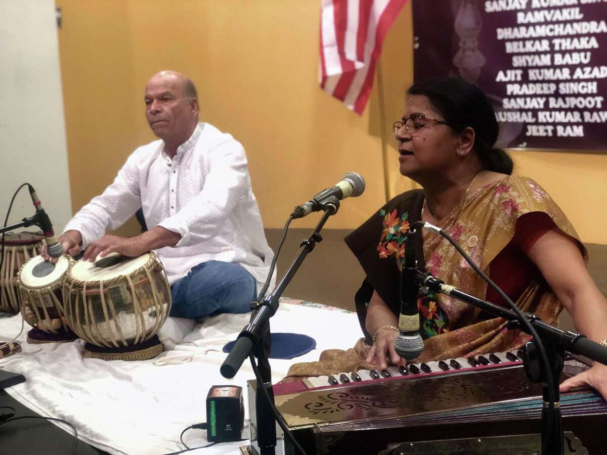 Smriti Srivastava and Govind Shetty perform patriotic songs at India House in southwest Houston on Wednesday, Feb. 20, 2019 in honor of Indian soldiers killed in a terrorist attack the previous weekend.