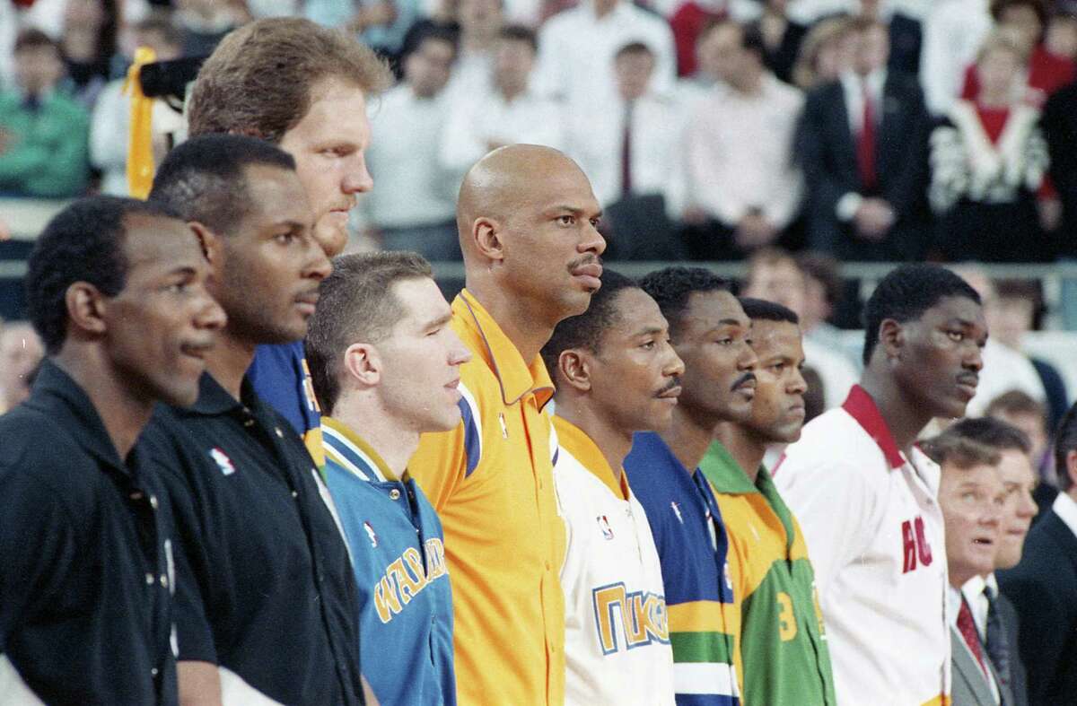 Western Conference All Star squad at the 1989 NBA All Star Game at the Astrodome, Feb. 12, 1989.