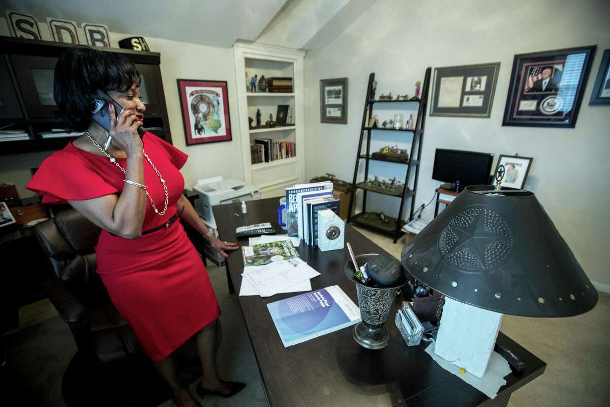 Realtor Vernice Ross works in her home office on Thursday, Feb. 21, 2019, in Houston. For the fifth year in a row, Texas has gained more than 500,000 new residents from out of state, according to the latest relocation report by Texas Realtors. And amidst the breakneck growth, Harris County leads the way. Harris County saw the greatest influx of people from out of the state, with Californians predominating the out-of-state arrivals.Ross currently works as a real estate agent in San Diego and Houston, and has helped facilitate the move from San Diego to the Lone Star State for several families.