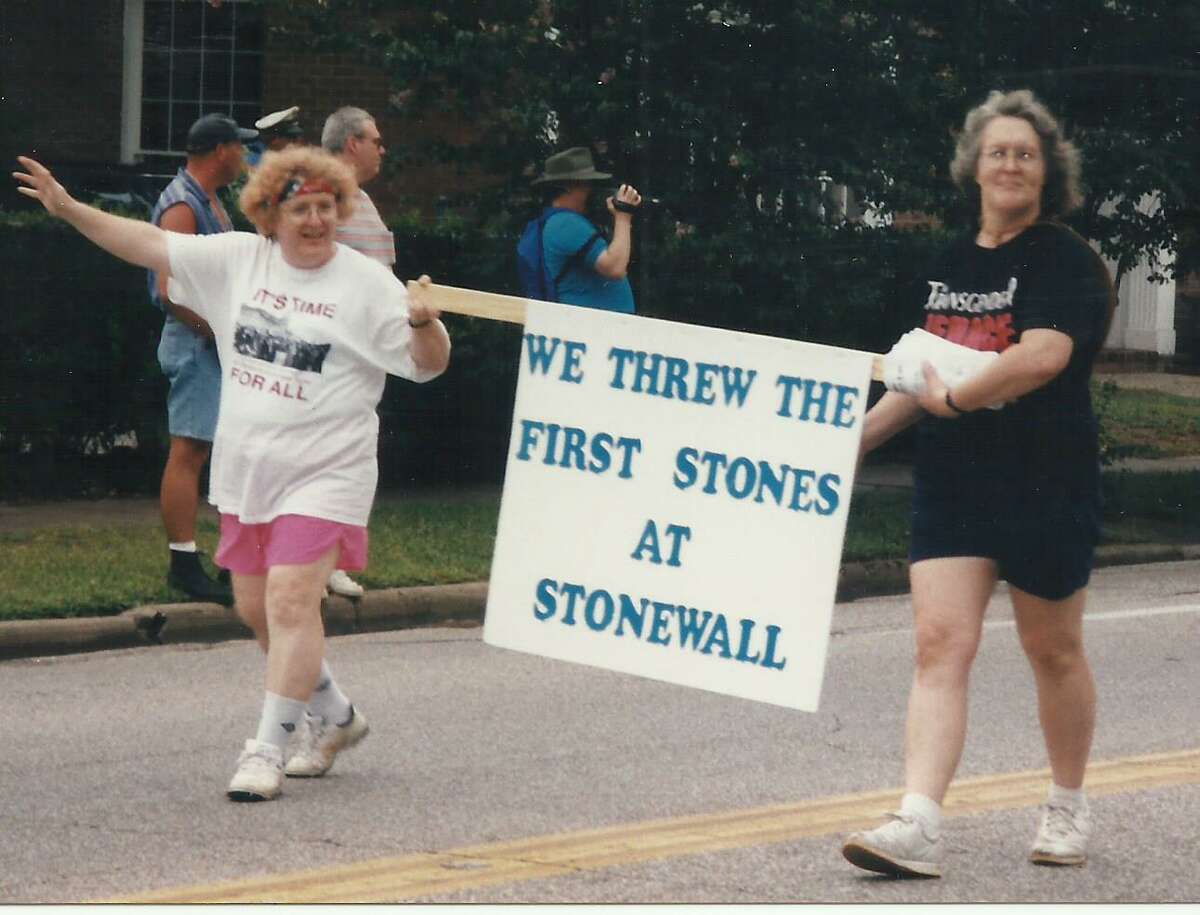 Transgender activists Sarah DePalma, left, and Phyllis Frye at the 1996 Pride Parade in Houston.