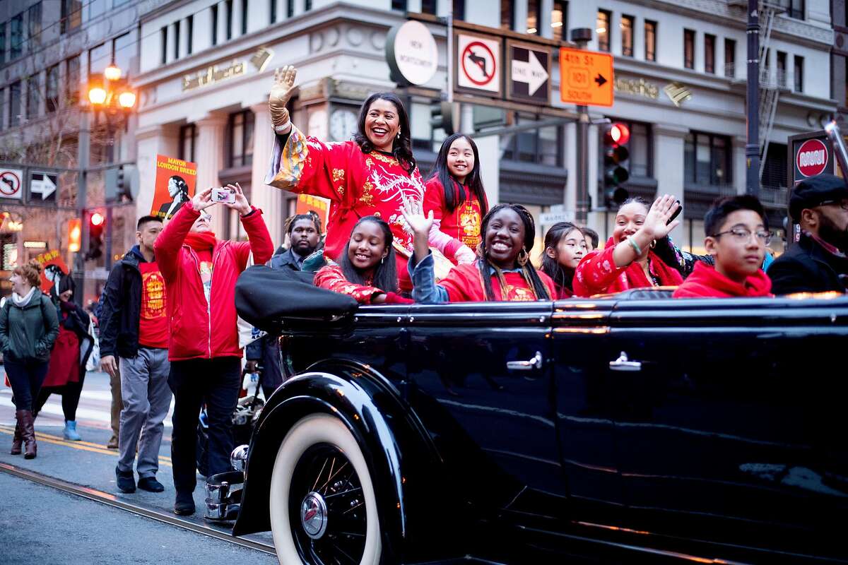 Mayor London Breed waves during San Francisco's annual Chinese New Year Parade on Saturday, Feb. 23, 2019.